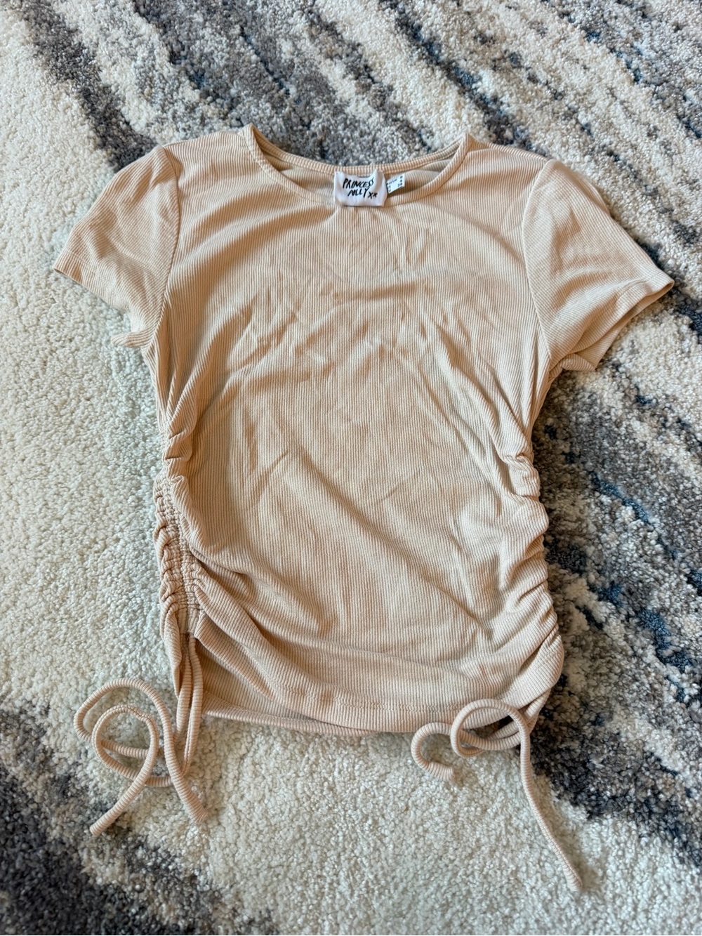 Princess Polly Beige Ribbed Ruched Side Crop Top